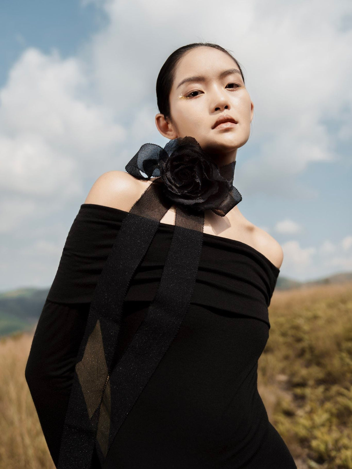 Sofia Off Shoulder Maxi Dress – Adjustable Neckline – Soft Stretch Fit