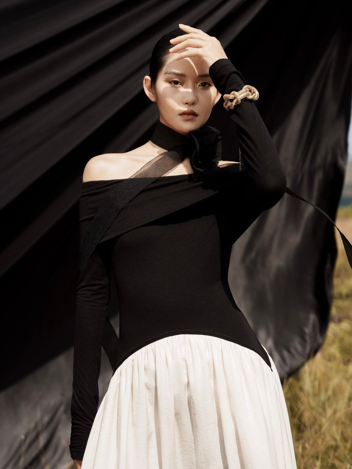 Sofia Off Shoulder Maxi Dress – Adjustable Neckline – Soft Stretch Fit