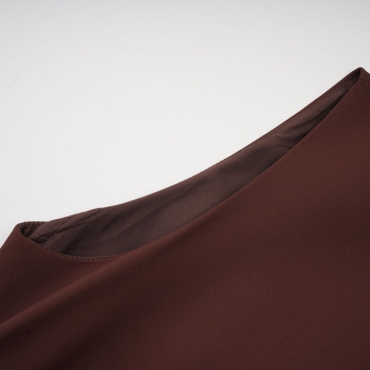 Nunzia Mini Dress Brown Asymmetric Neck Puff Cinched Waist