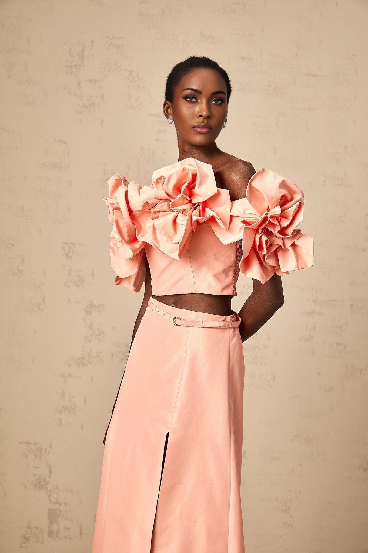 Oakley Skirt & Top Set Pink Floral Applique Flared Hem Matching