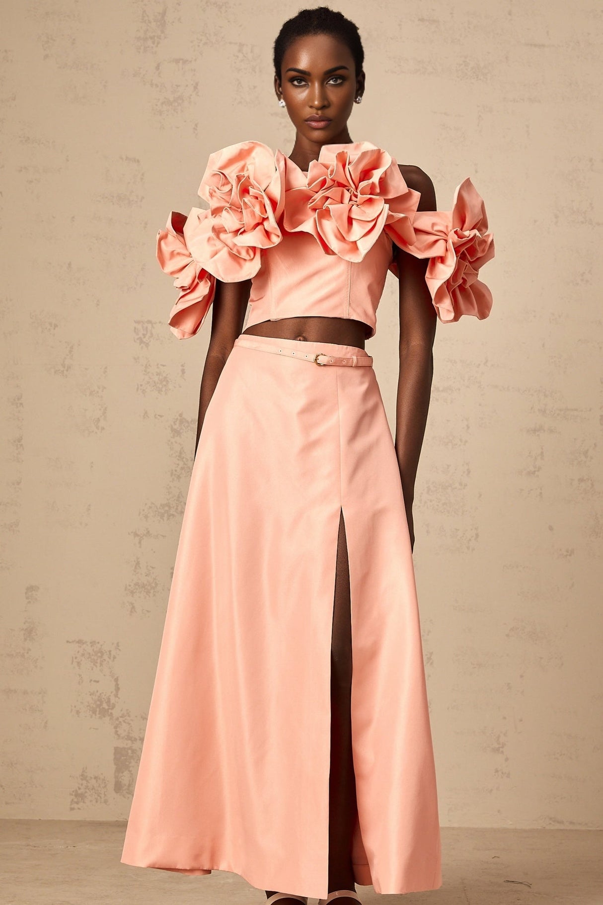 Oakley Skirt & Top Set Pink Floral Applique Flared Hem Matching