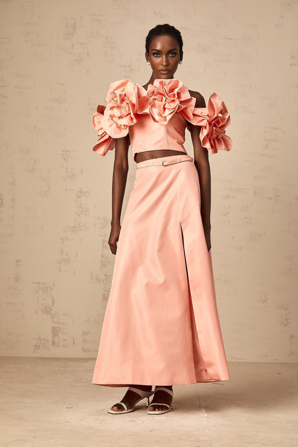 Oakley Skirt & Top Set Pink Floral Applique Flared Hem Matching