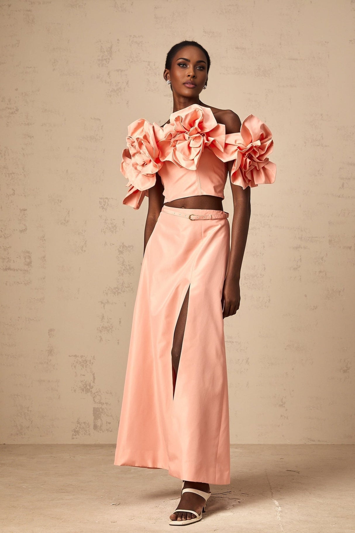 Oakley Skirt & Top Set Pink Floral Applique Flared Hem Matching