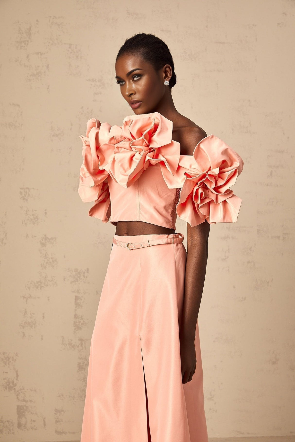 Oakley Skirt & Top Set Pink Floral Applique Flared Hem Matching