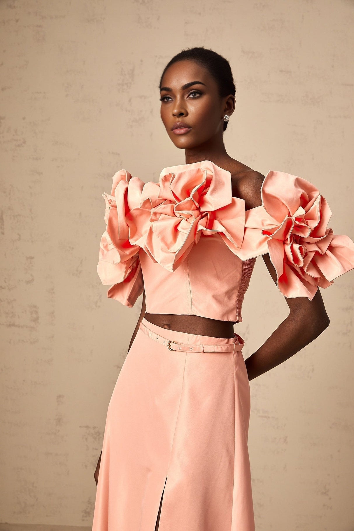 Oakley Skirt & Top Set Pink Floral Applique Flared Hem Matching