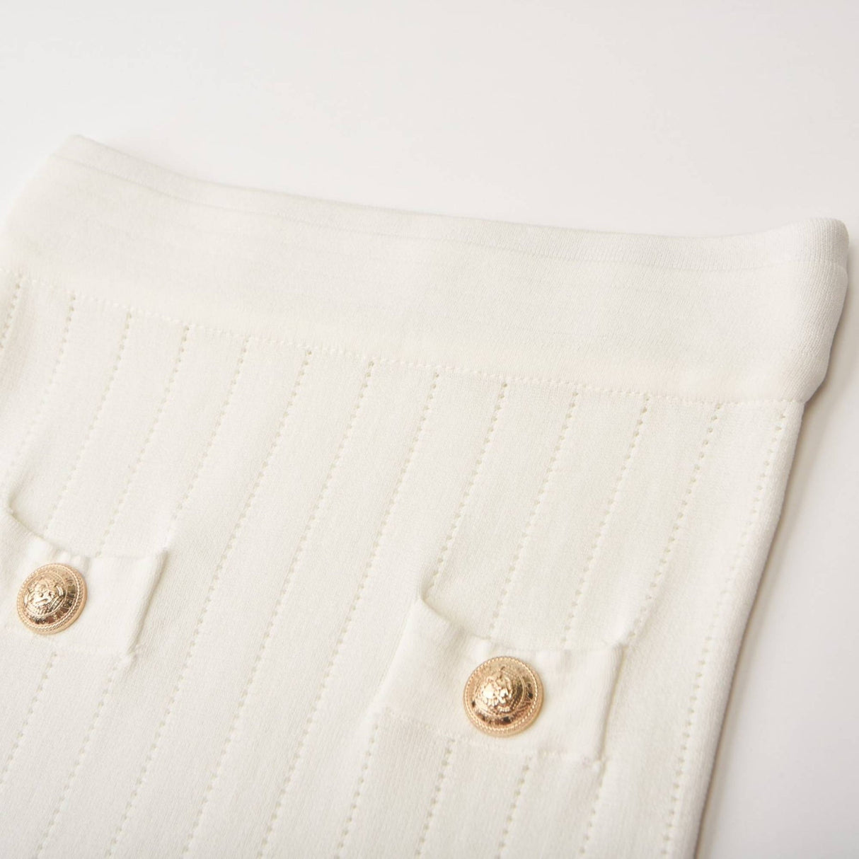 Oakley Skirt & Top Set Rib Knitted Button Detail White