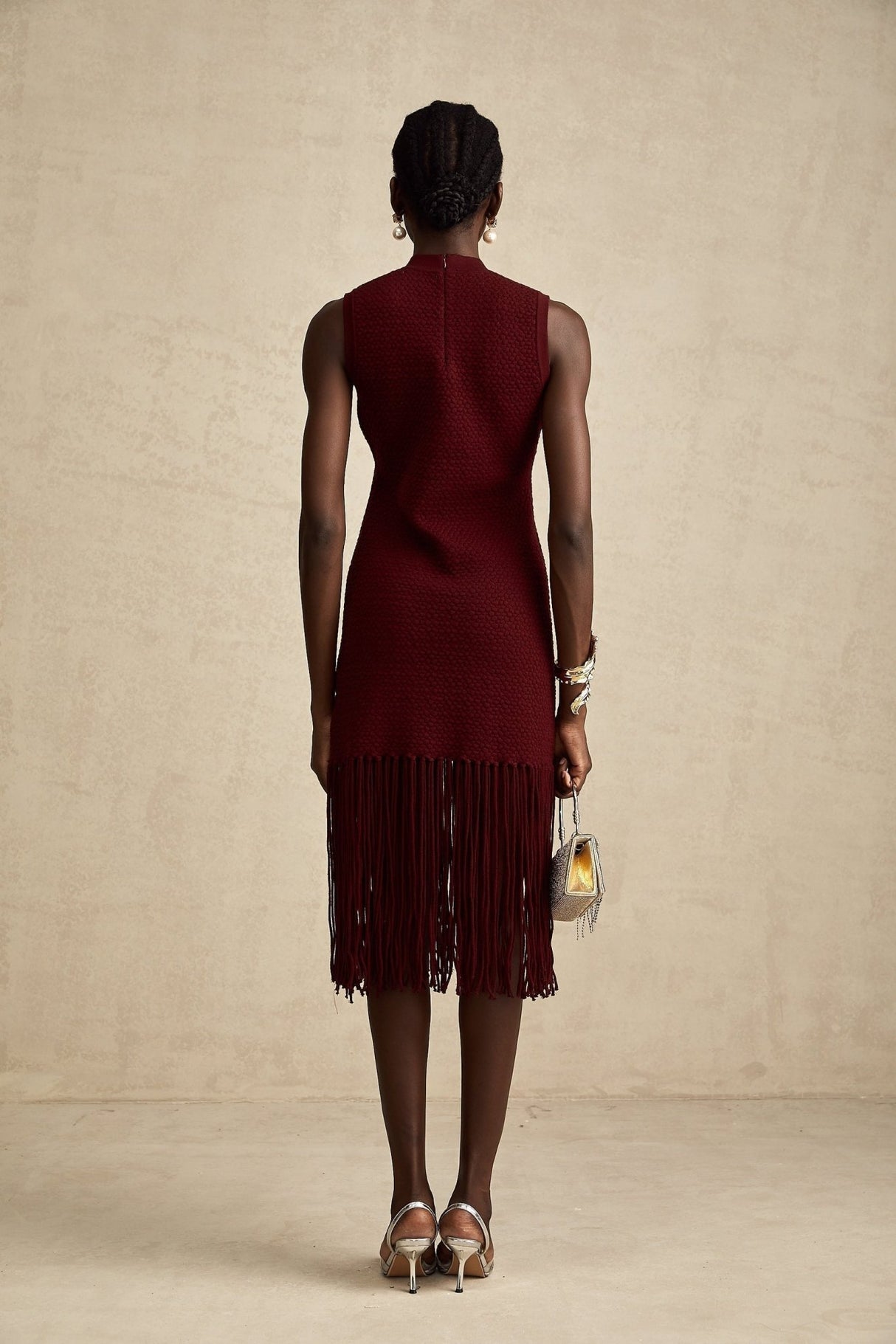 Octavia Midi Dress Vibrant Red Fringe Detail Crew Neck