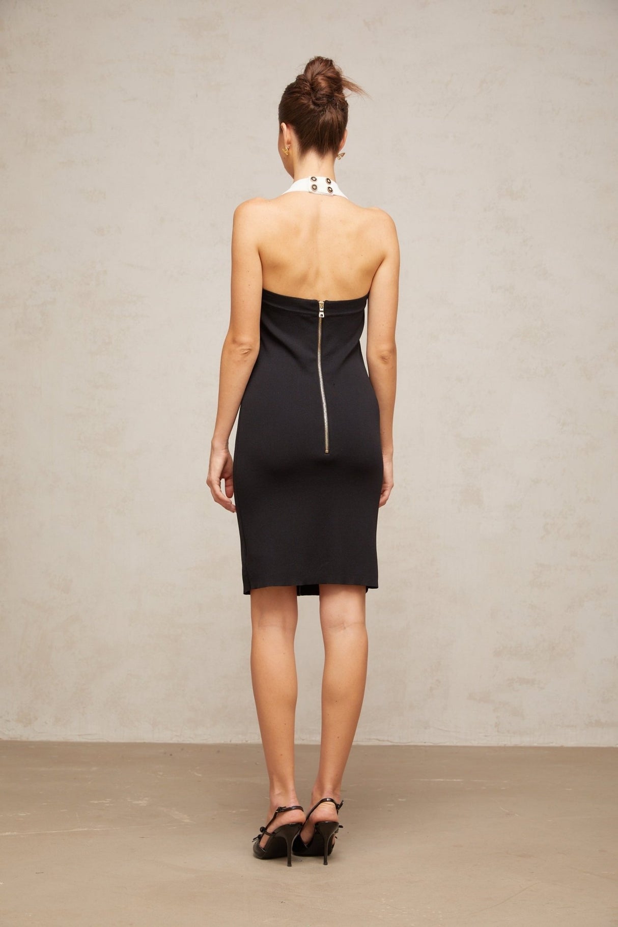 Ofelia Mini Dress Black White Halter Knit