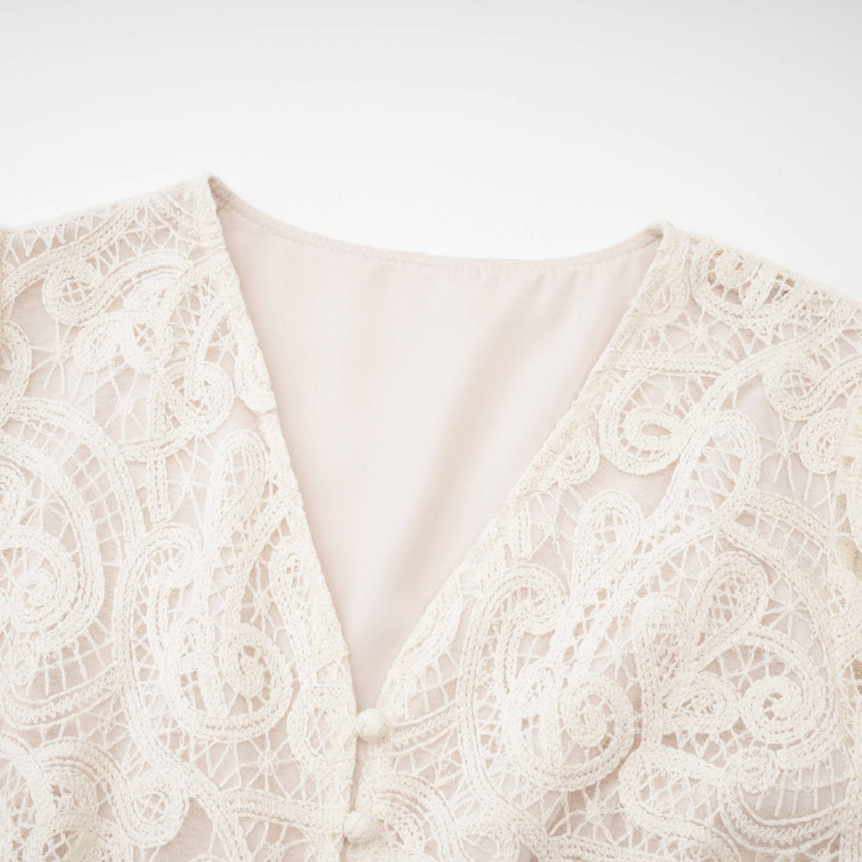 Olivia Long Sleeved Dress White Lace Pierced Effect V - Neck