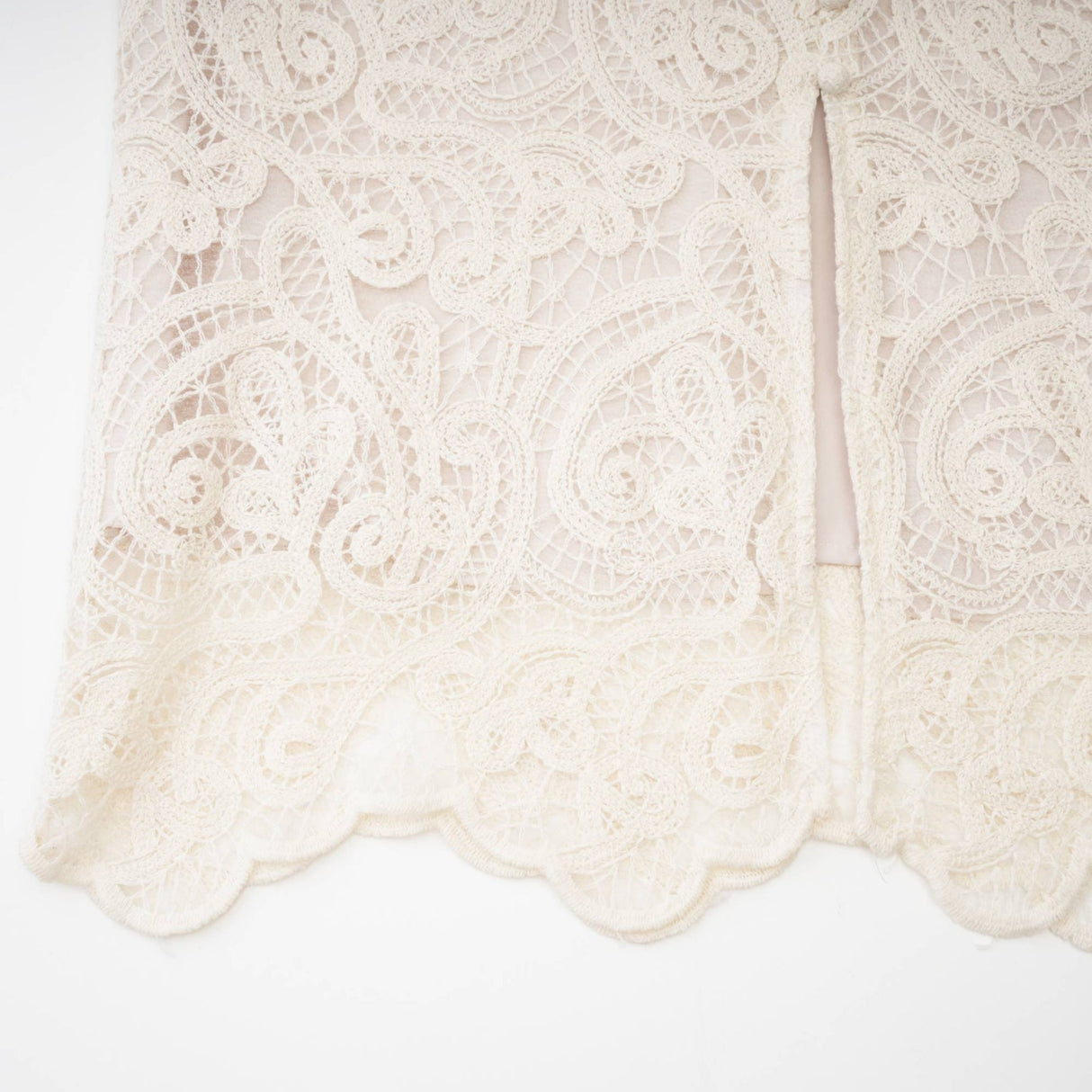 Olivia Long Sleeved Dress White Lace Pierced Effect V - Neck