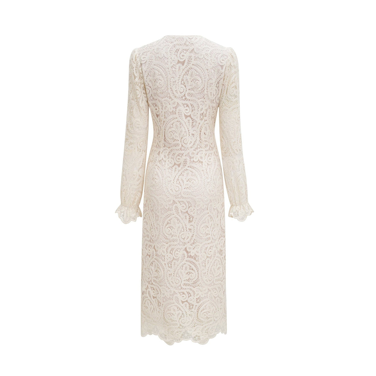 Olivia Long Sleeved Dress White Lace Pierced Effect V - Neck