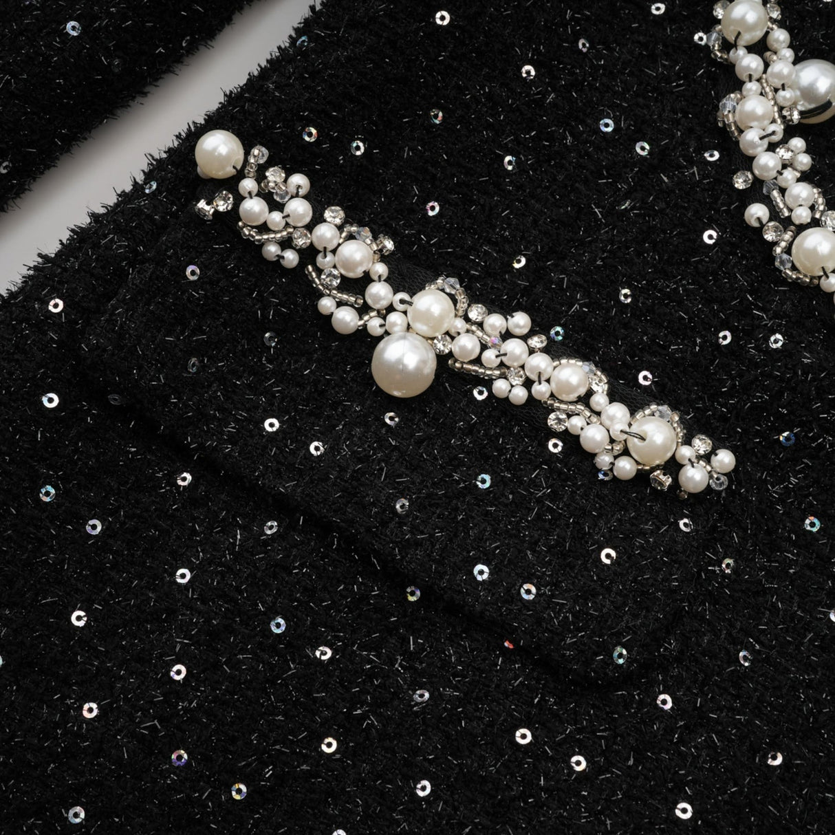 Olivia Mini Dress Monochrome Tweed Pearls