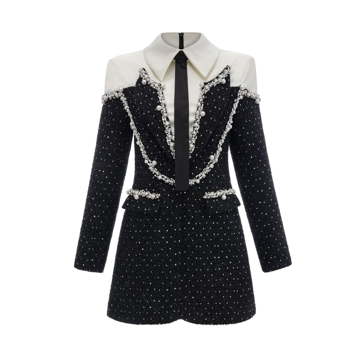 Olivia Mini Dress Monochrome Tweed Pearls