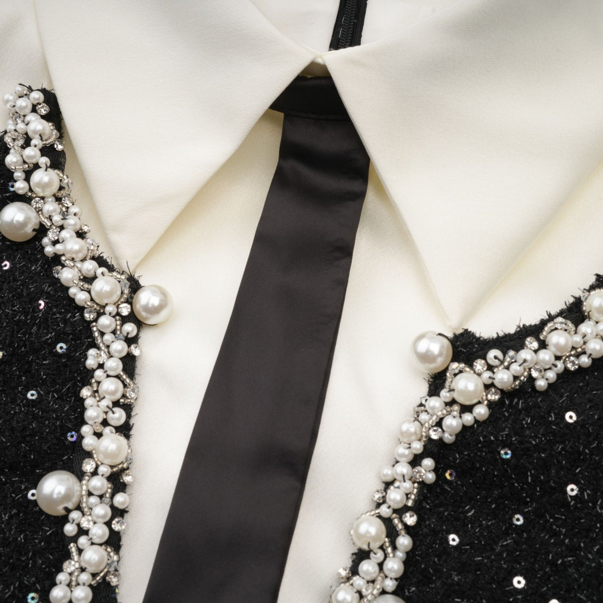 Olivia Mini Dress Monochrome Tweed Pearls