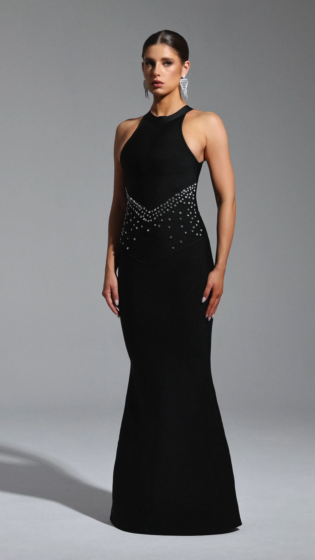 Ornella Black Fishtail Silhouette Halter Neckline Formal Dress