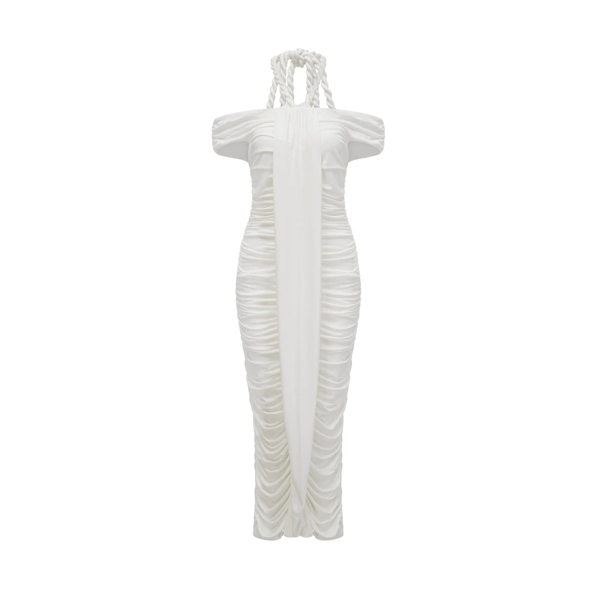 Ornella Midi Dress White Off - Shoulder Braid & Rope Detail