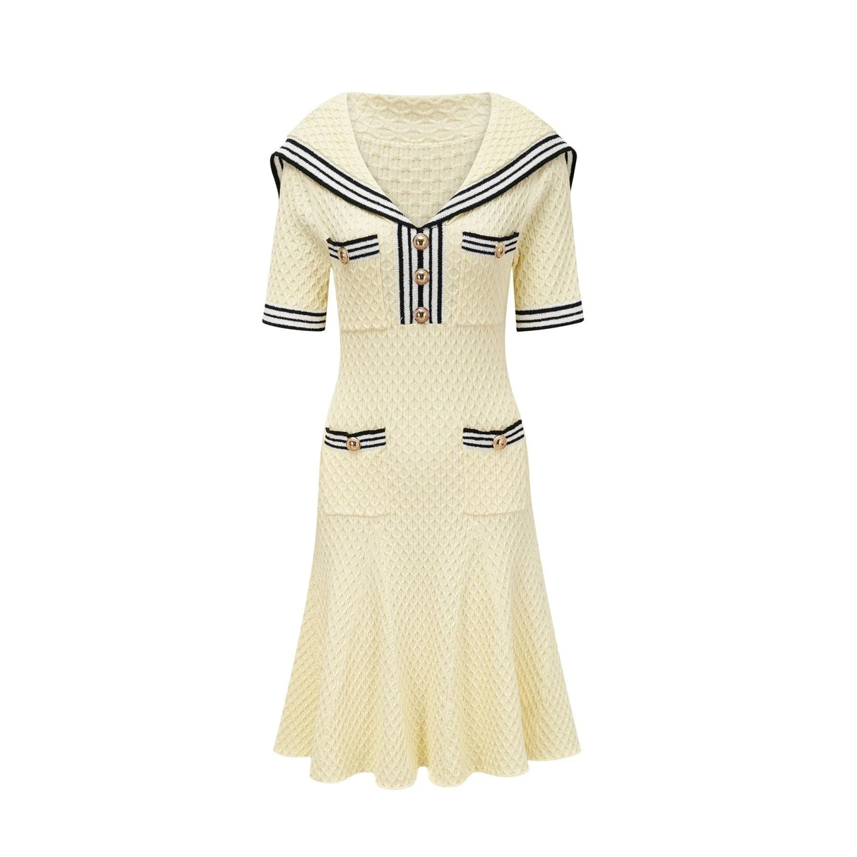 Paige Knitted Dress with Nautical Detail in Yellow