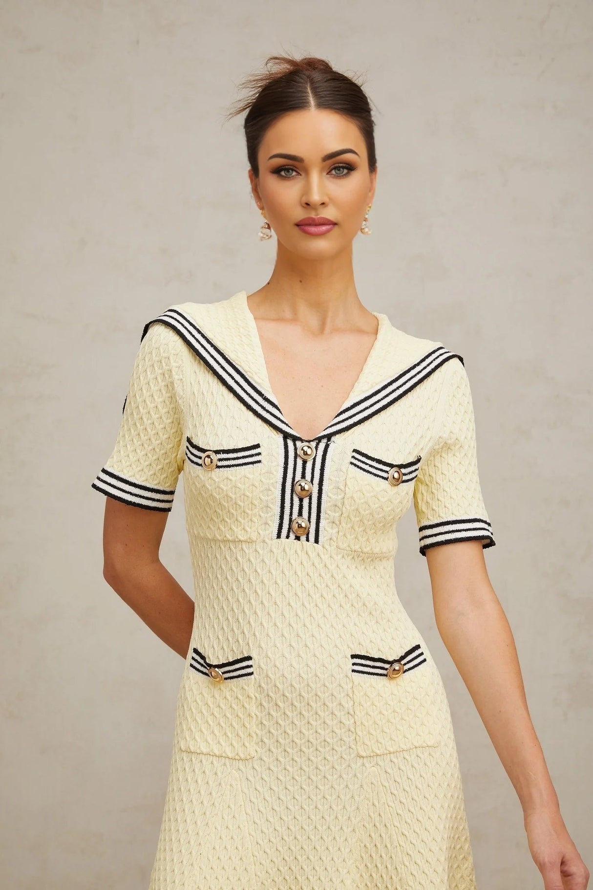 Paige Knitted Dress with Nautical Detail in Yellow