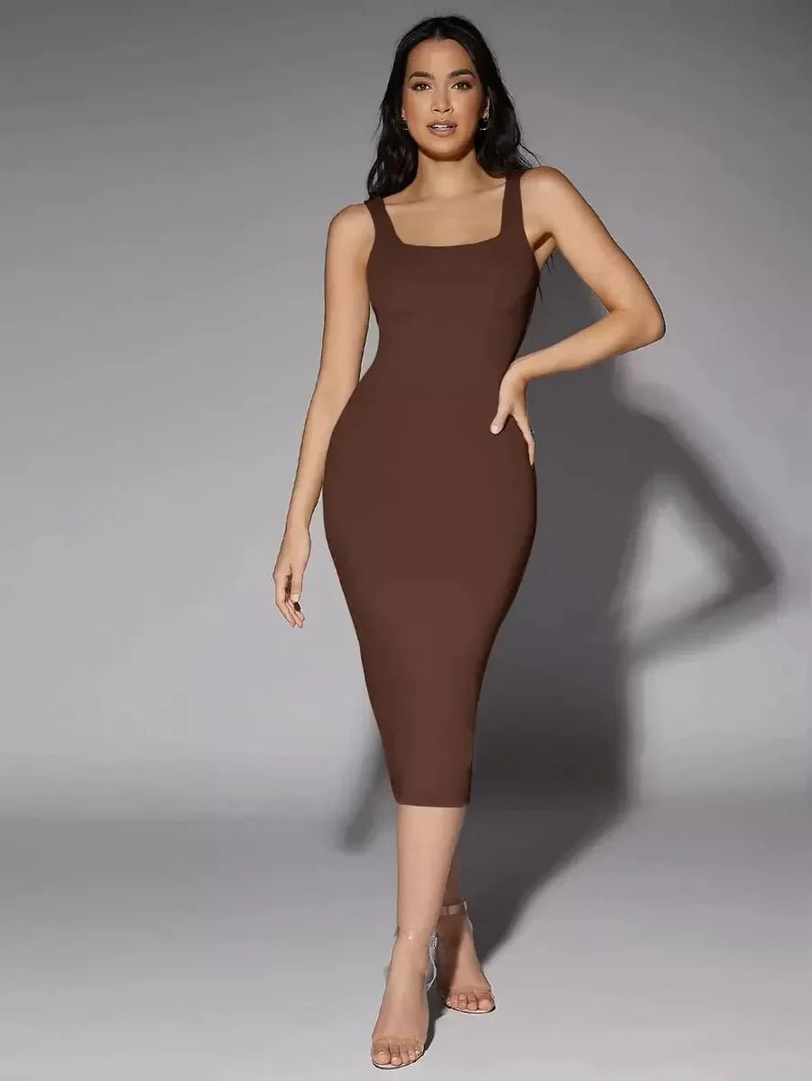 Paisley Midi Dress - Scoop Neck - Beach Occasion - Pencil Hem - Backless Detail - Elegant Style