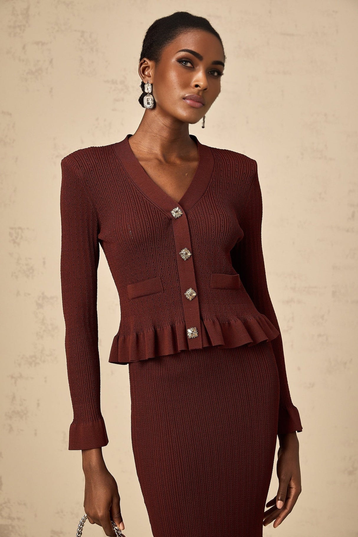 Paisley Skirt & Top Set Crystal Embellished Bordeaux Red