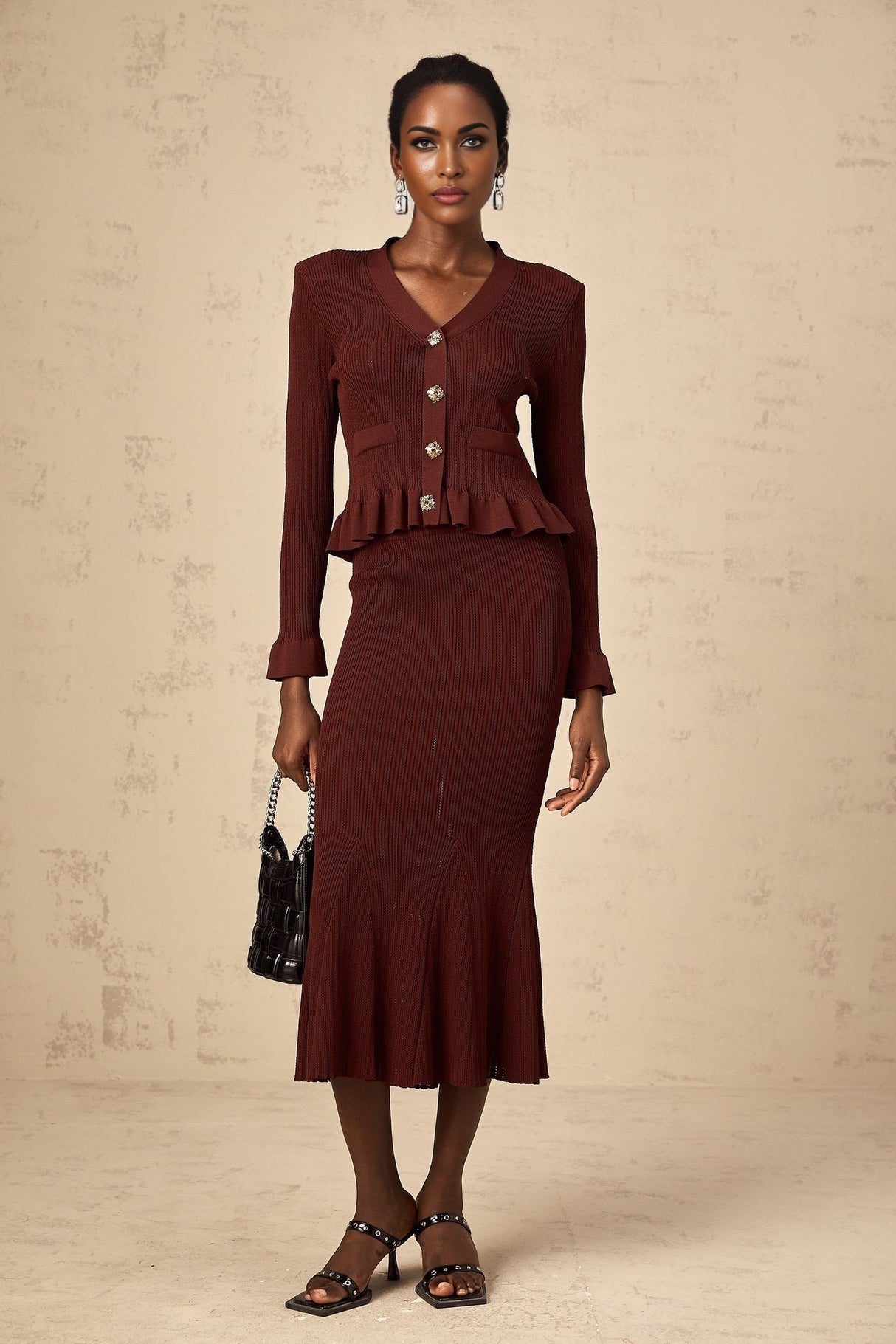 Paisley Skirt & Top Set Crystal Embellished Bordeaux Red