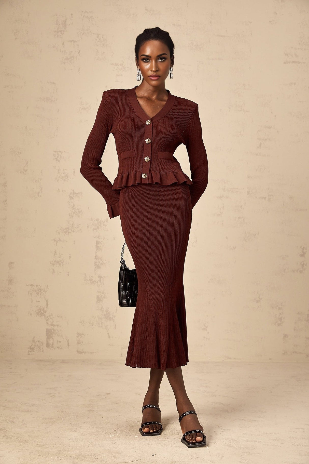 Paisley Skirt & Top Set Crystal Embellished Bordeaux Red