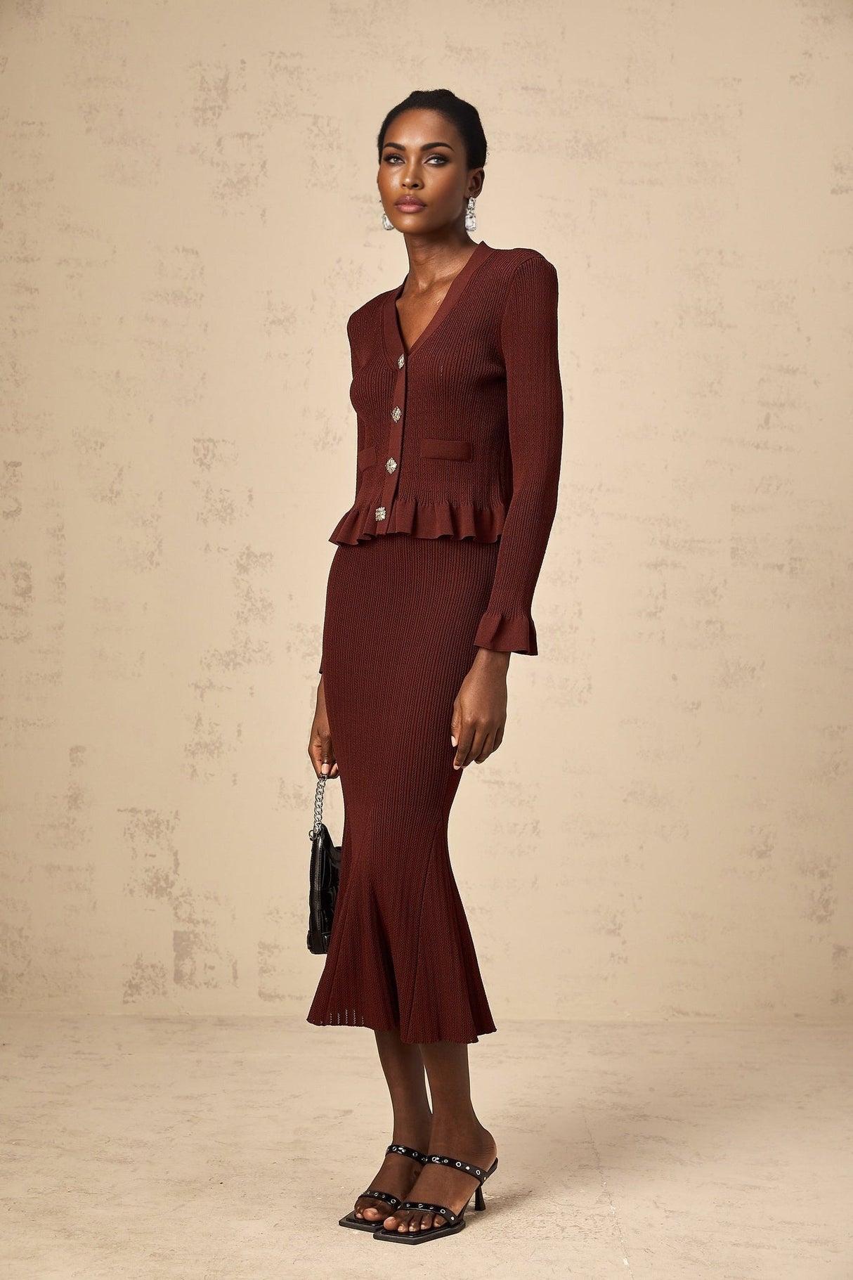 Paisley Skirt & Top Set Crystal Embellished Bordeaux Red