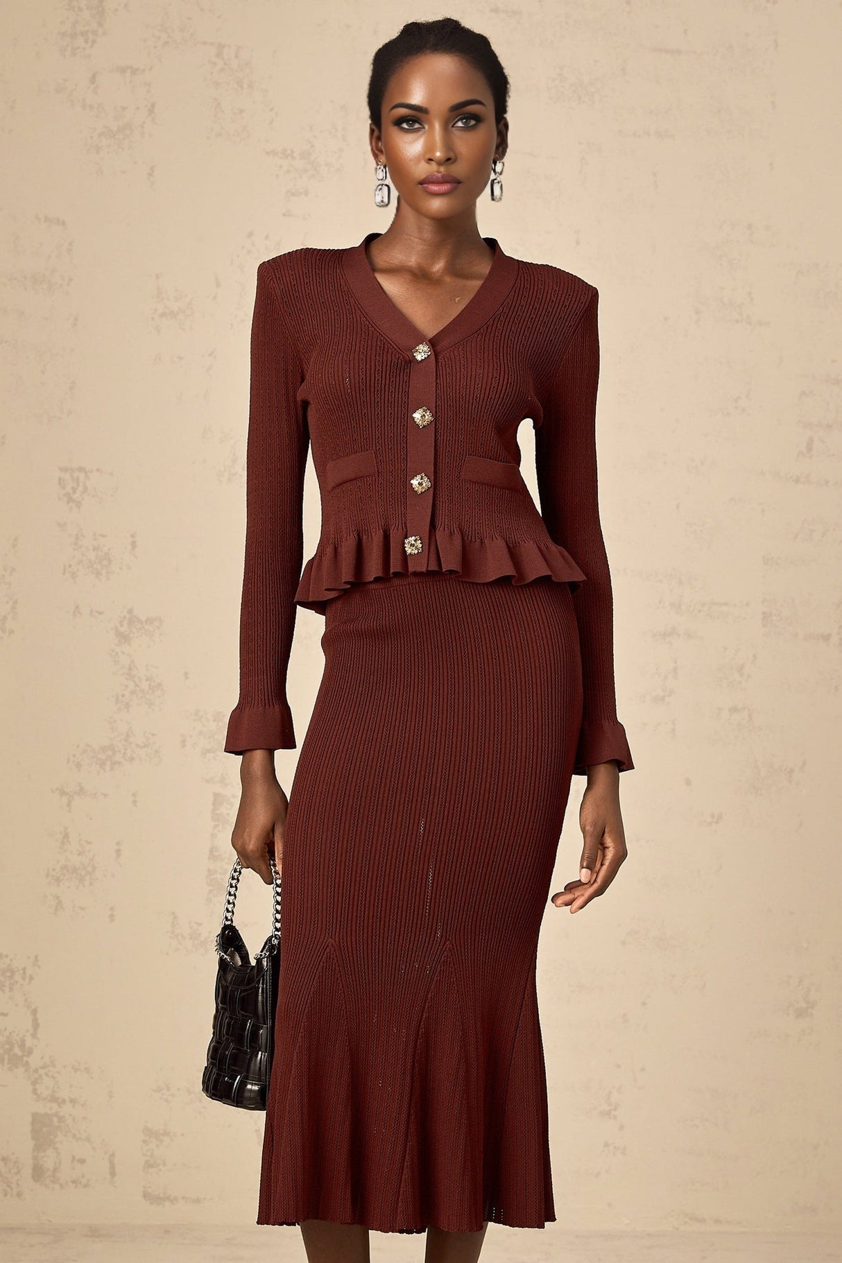 Paisley Skirt & Top Set Crystal Embellished Bordeaux Red