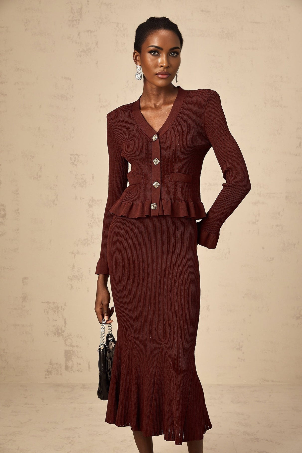 Paisley Skirt & Top Set Crystal Embellished Bordeaux Red