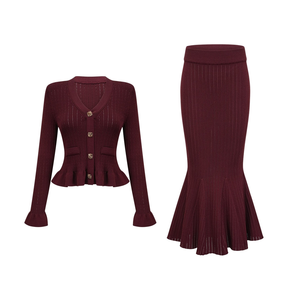 Paisley Skirt & Top Set Crystal Embellished Bordeaux Red