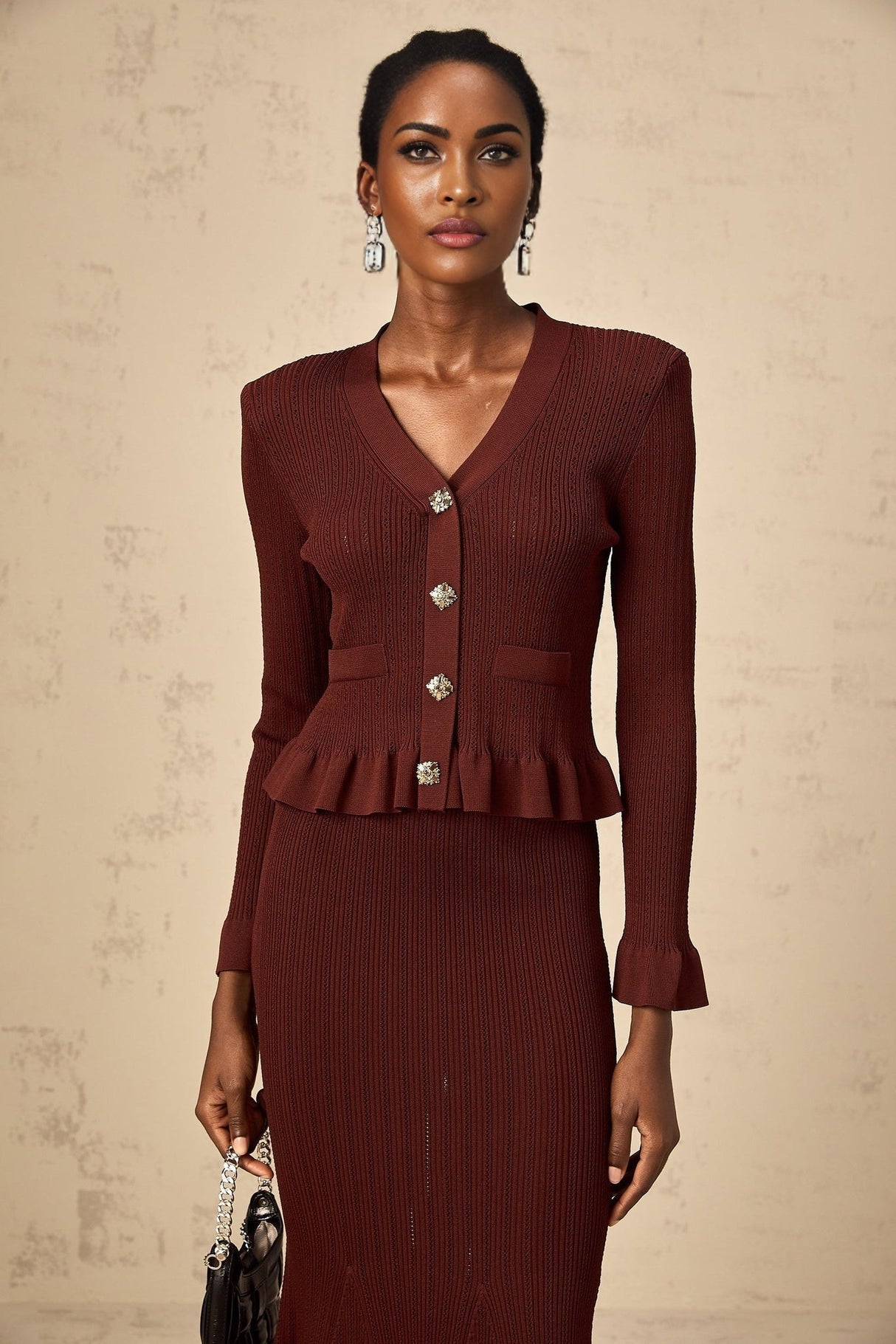 Paisley Skirt & Top Set Crystal Embellished Bordeaux Red