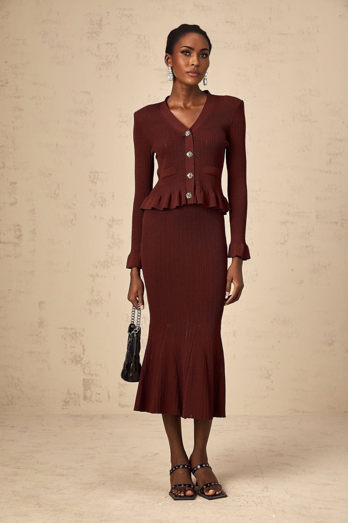 Paisley Skirt & Top Set Crystal Embellished Bordeaux Red