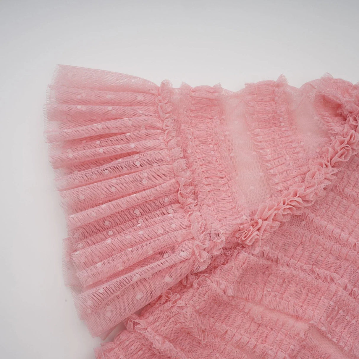 Paityn Midi Dress Pink Dot Ruffled Tulle Tiered Design Zip Fastening