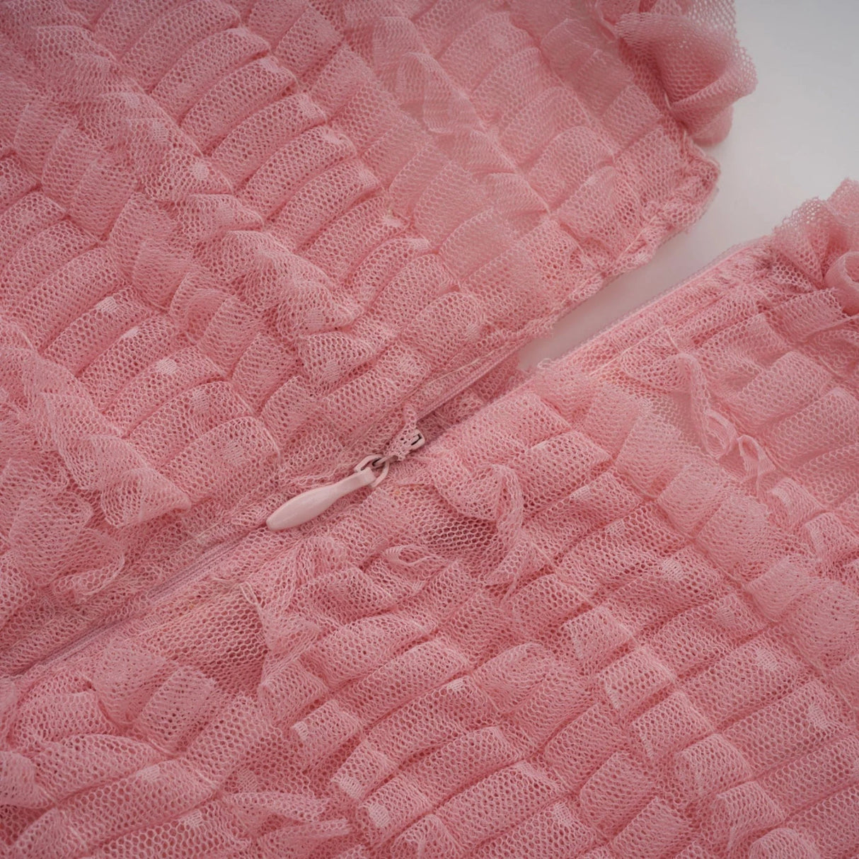 Paityn Midi Dress Pink Dot Ruffled Tulle Tiered Design Zip Fastening