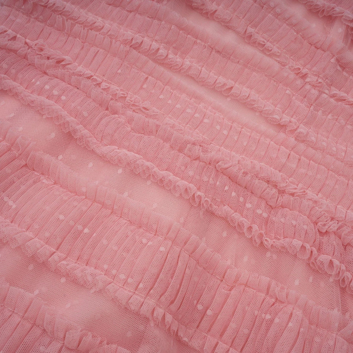 Paityn Midi Dress Pink Dot Ruffled Tulle Tiered Design Zip Fastening