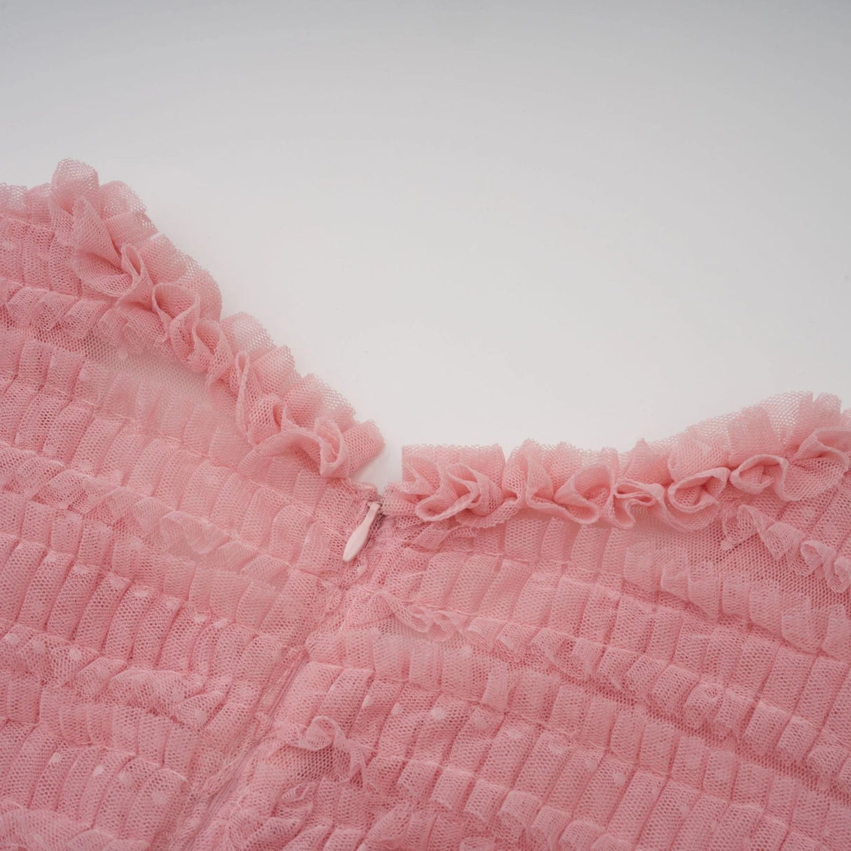 Paityn Midi Dress Pink Dot Ruffled Tulle Tiered Design Zip Fastening