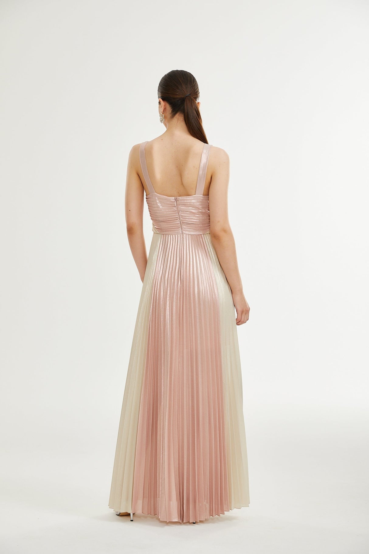 Palma Dress Pink & Gold Pleated Maxi