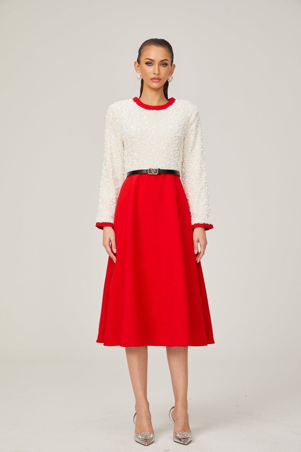Palma Long Sleeve Midi Dress in Red
