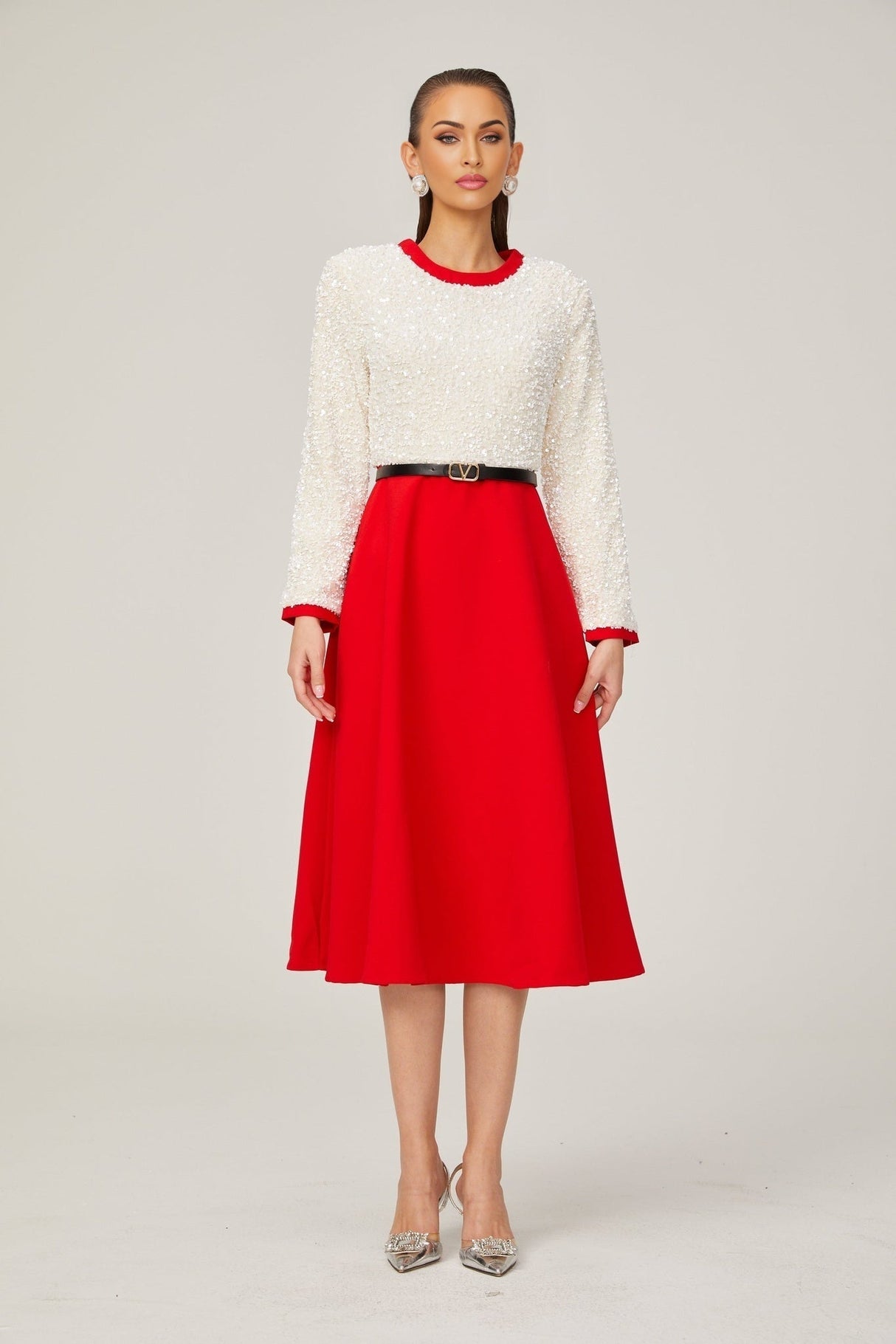 Palma Long Sleeve Midi Dress in Red