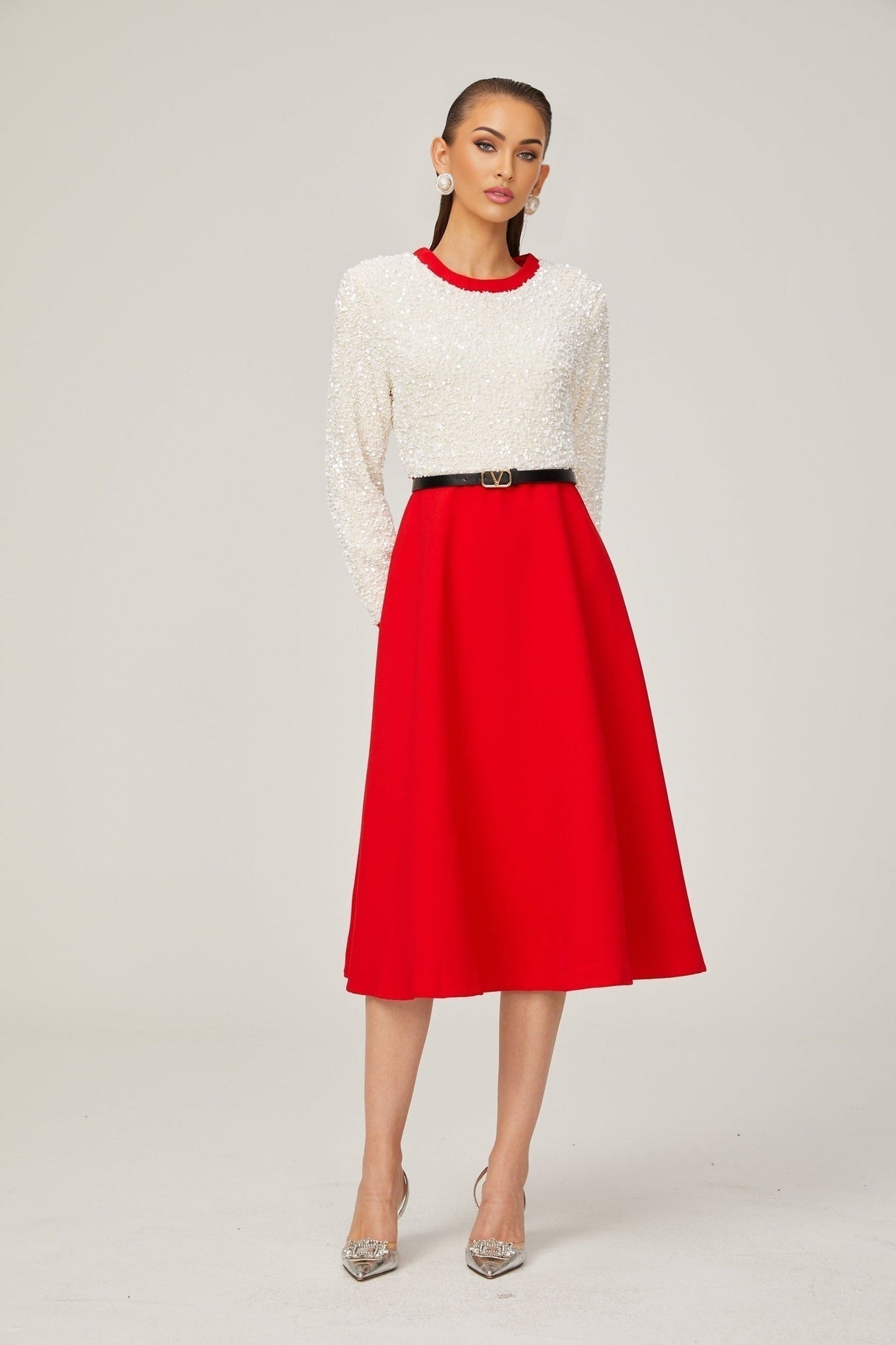 Palma Long Sleeve Midi Dress in Red