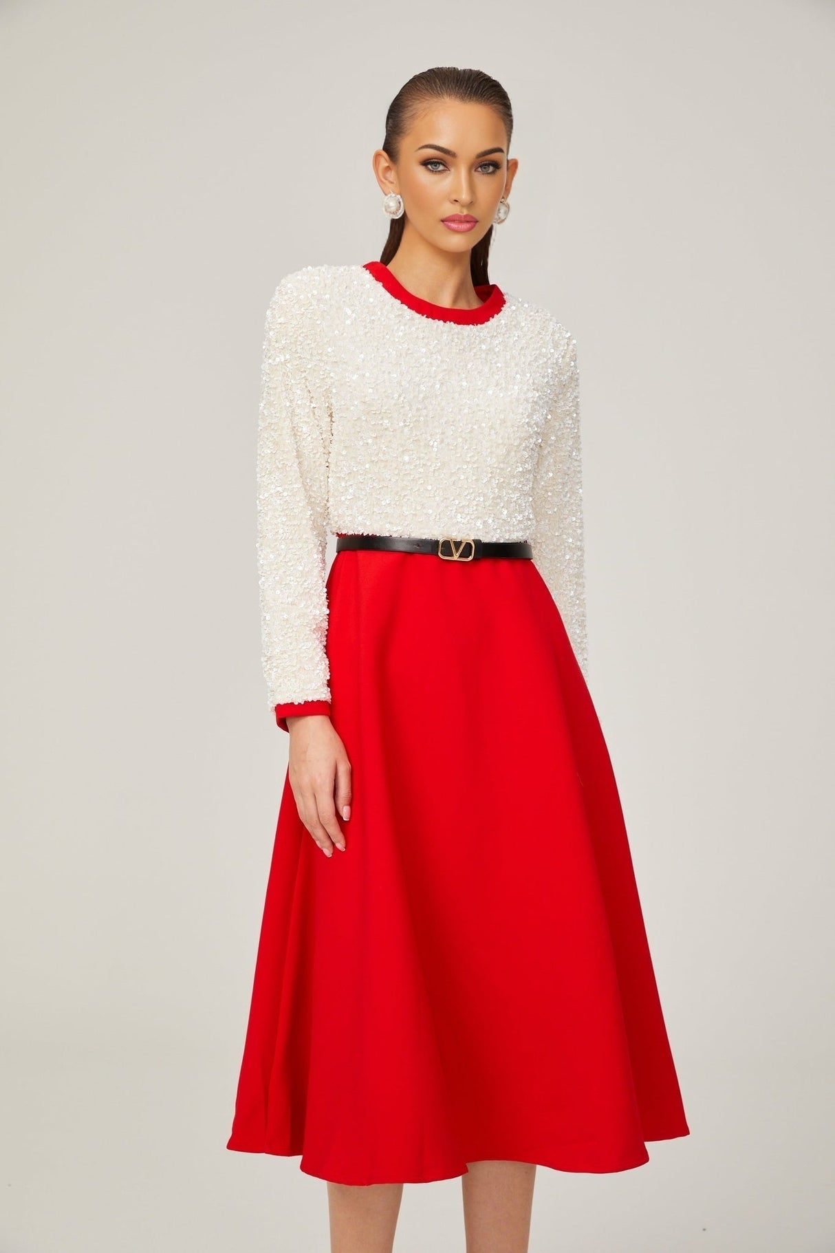 Palma Long Sleeve Midi Dress in Red