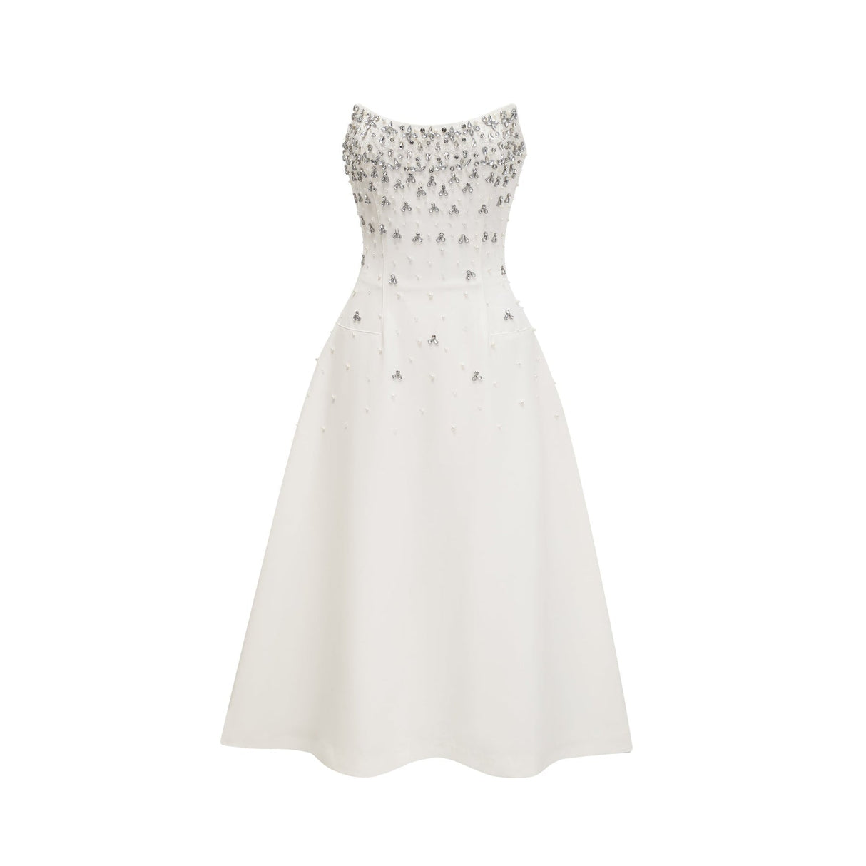 Paloma Midi Dress White Embellished Off the Shoulder Zip Fastening