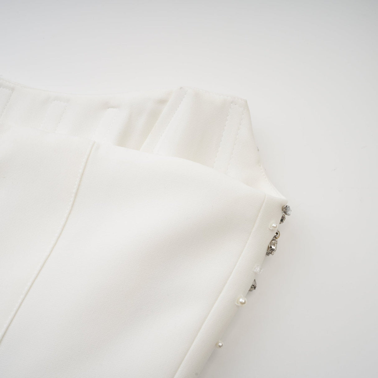 Paloma Midi Dress White Embellished Off the Shoulder Zip Fastening