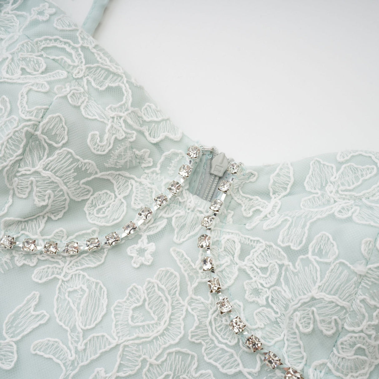 Paola Mini Dress Green Lace Crystal Pleat Embellished