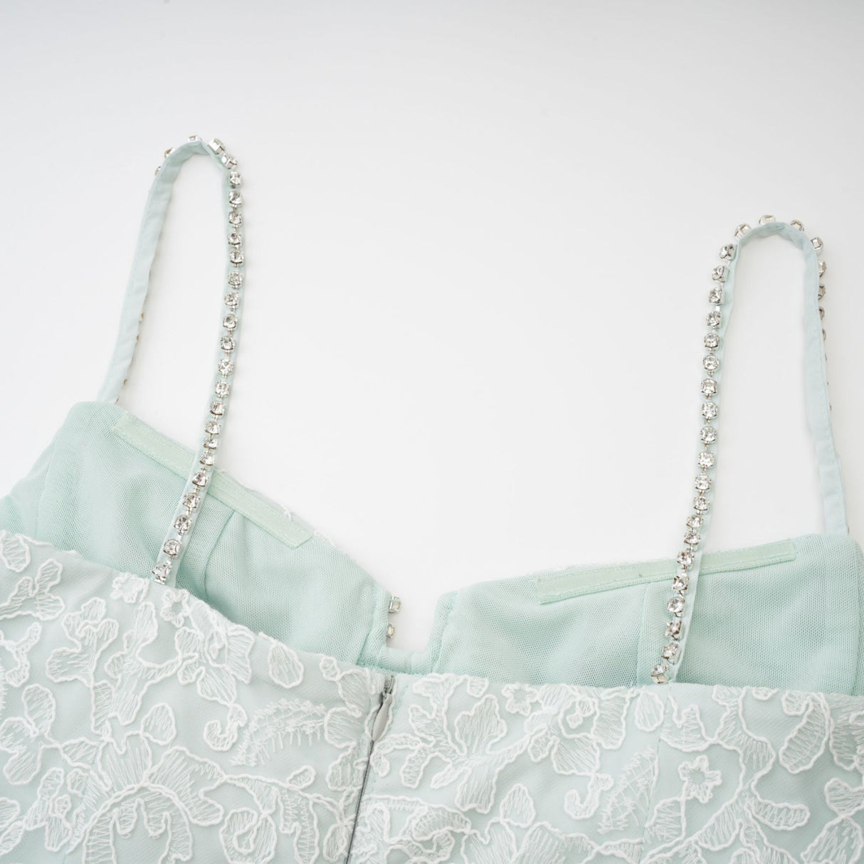 Paola Mini Dress Green Lace Crystal Pleat Embellished