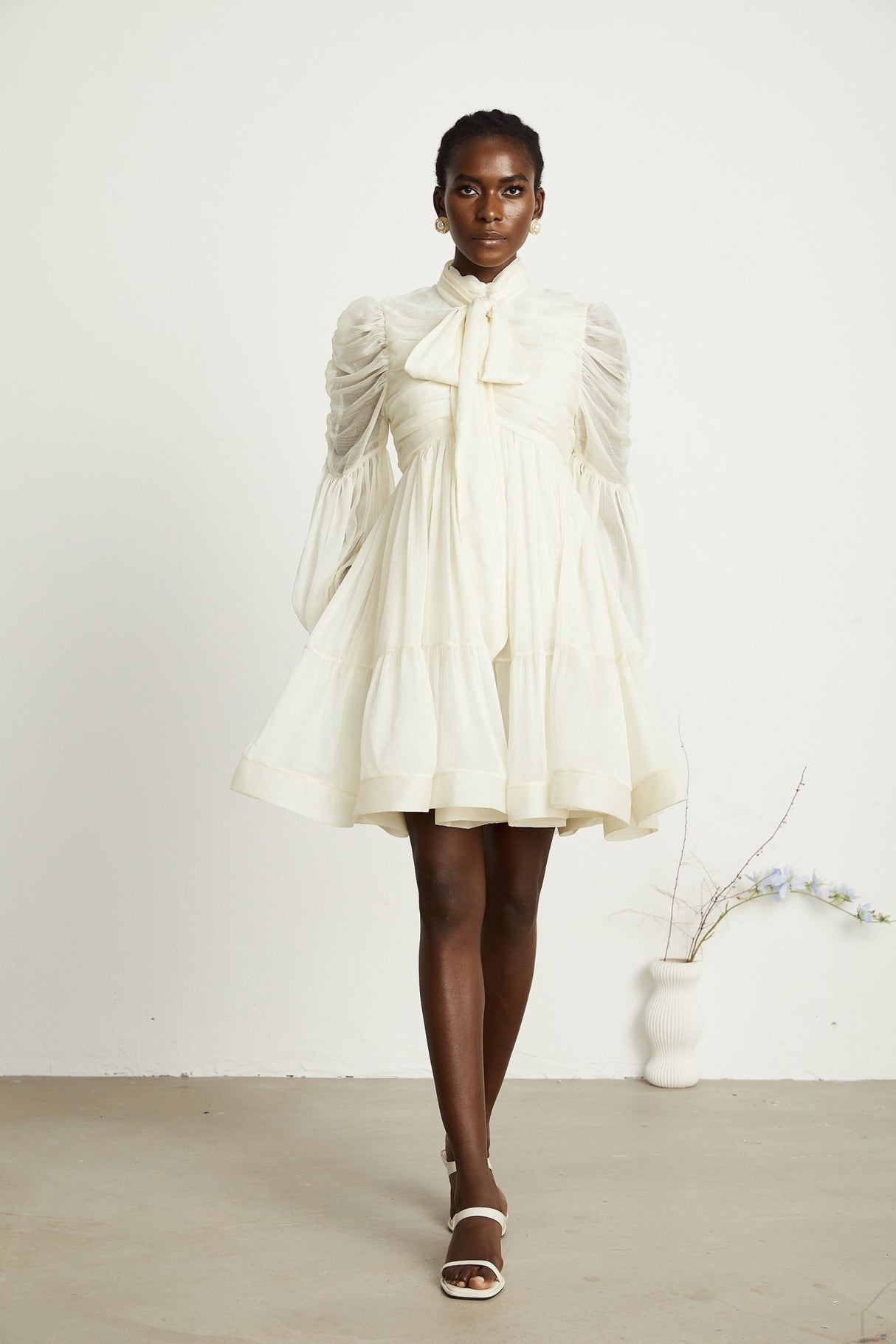 Paola Mini Dress - Mock Neck Long Sleeve Gathered Design