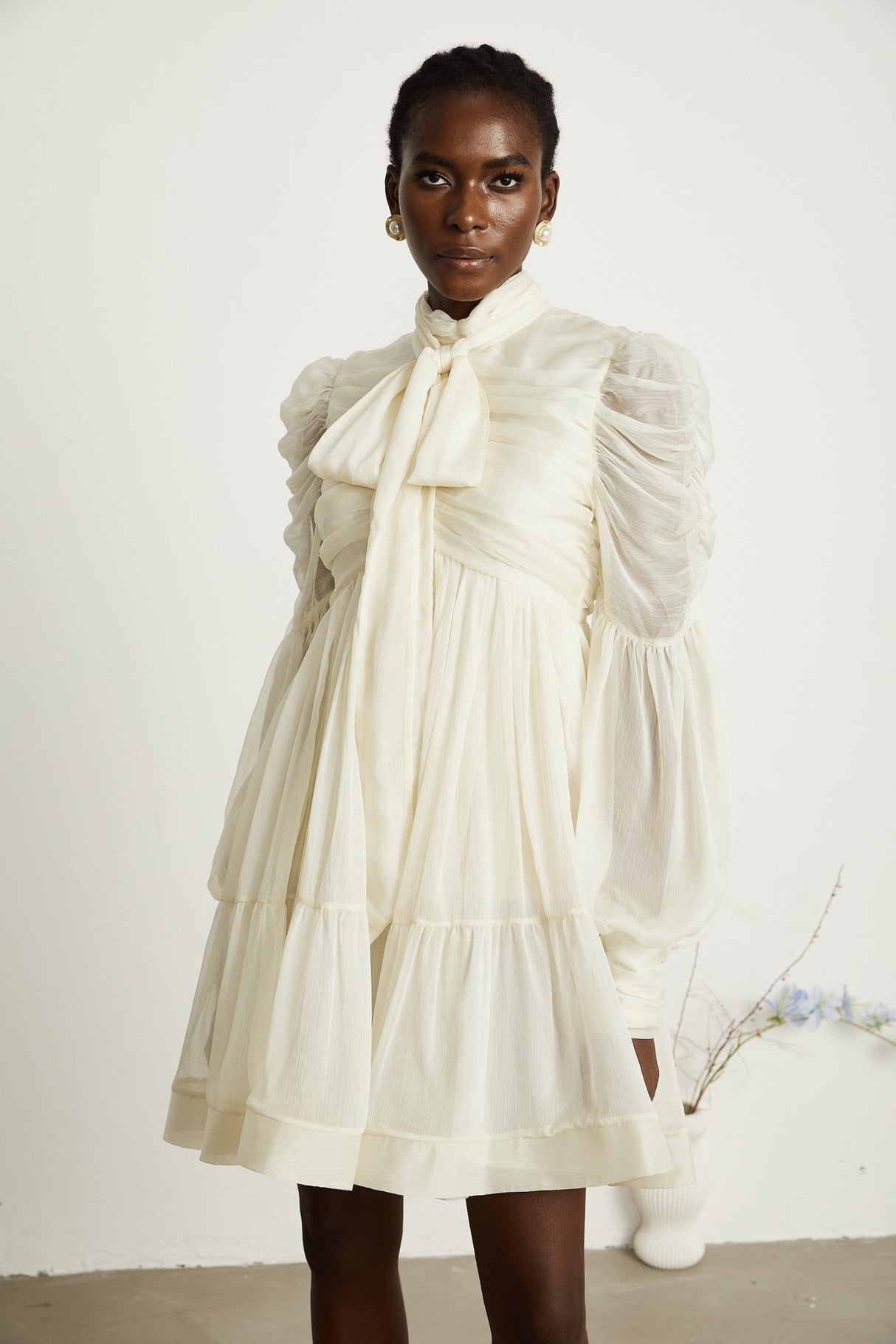 Paola Mini Dress - Mock Neck Long Sleeve Gathered Design