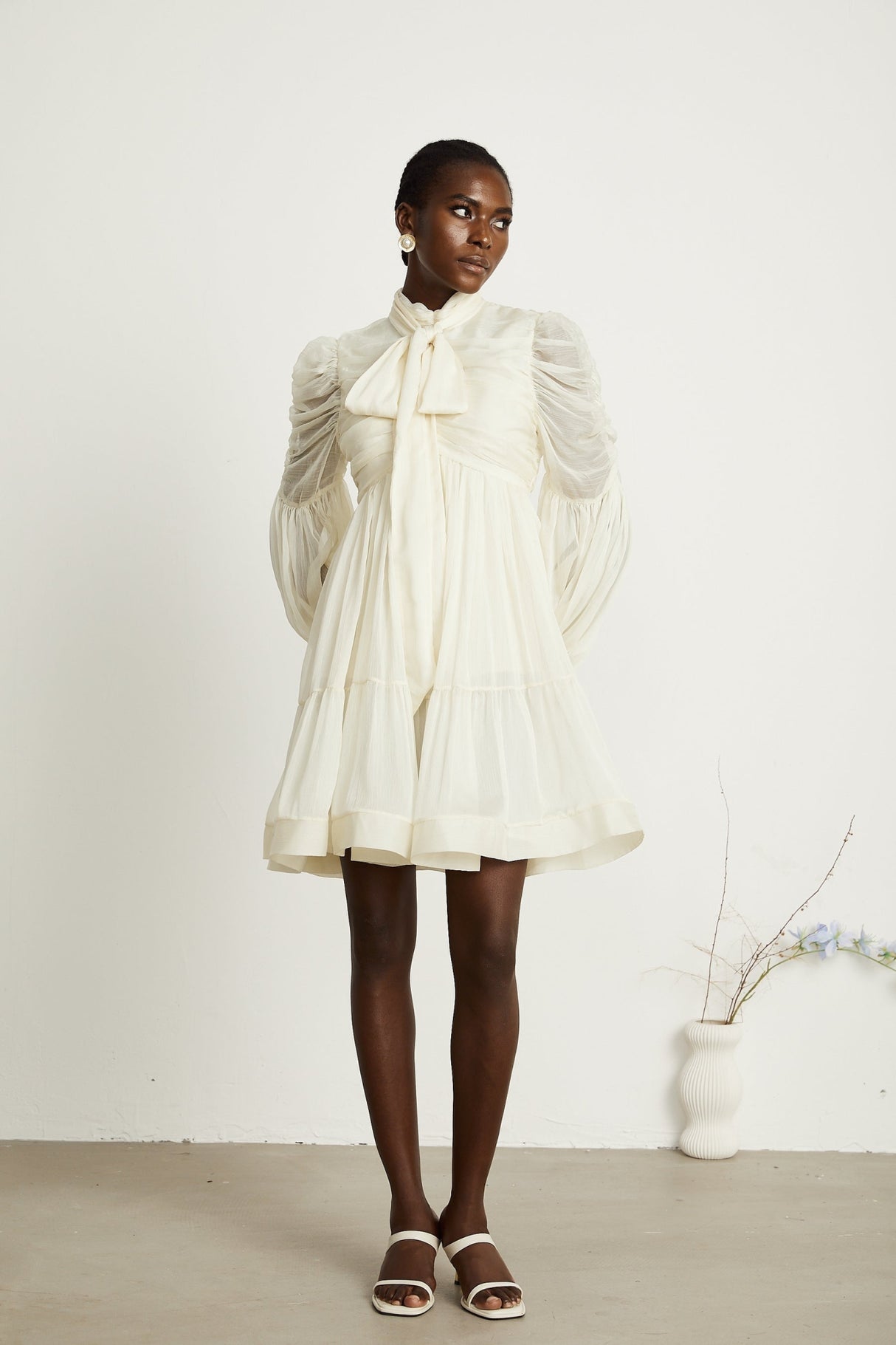 Paola Mini Dress - Mock Neck Long Sleeve Gathered Design