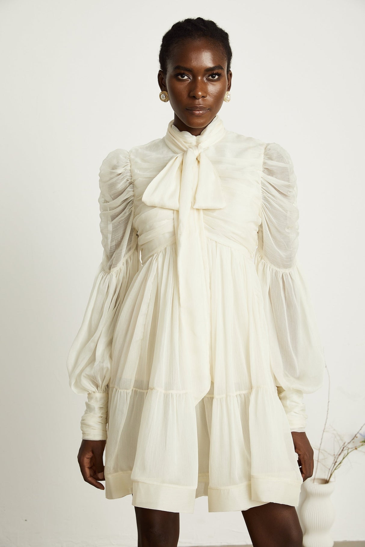 Paola Mini Dress - Mock Neck Long Sleeve Gathered Design