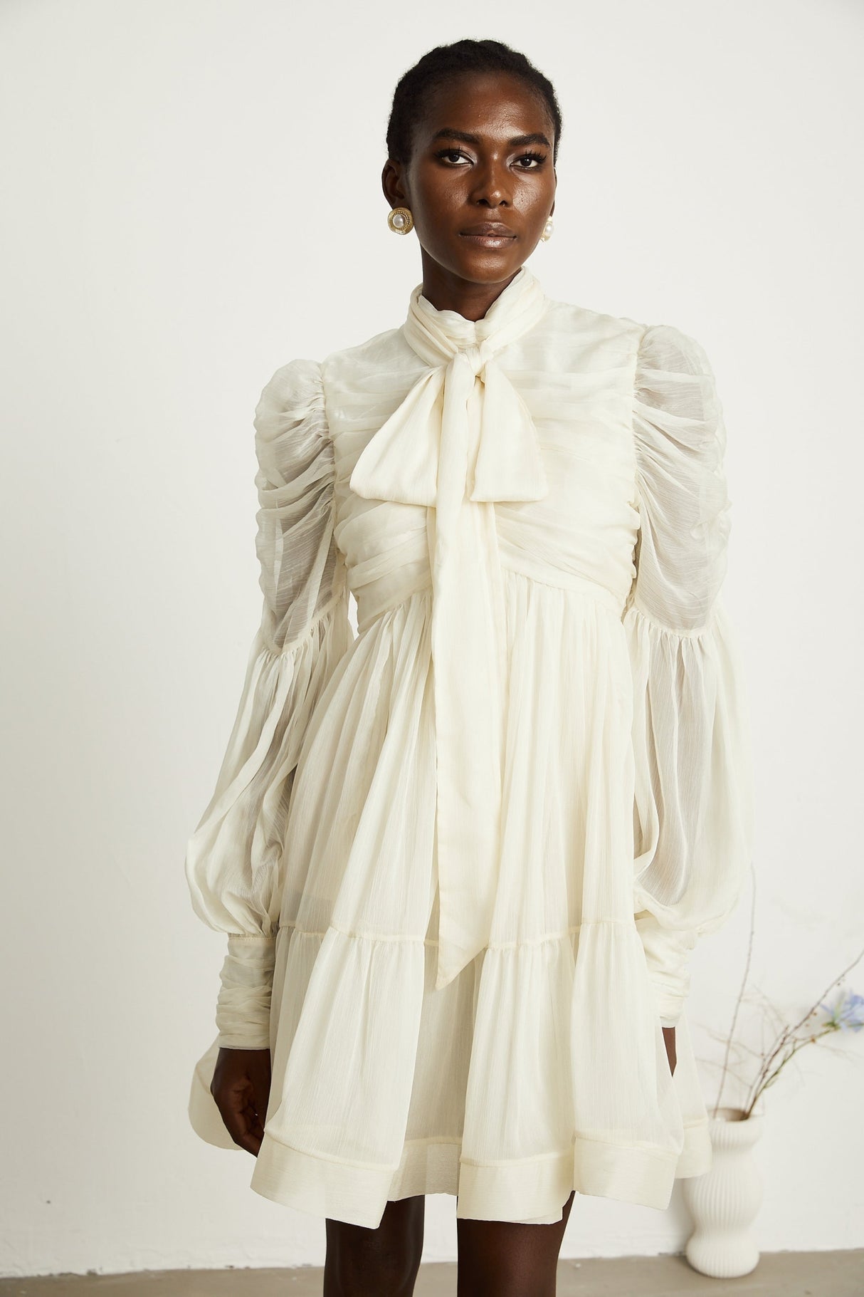 Paola Mini Dress - Mock Neck Long Sleeve Gathered Design